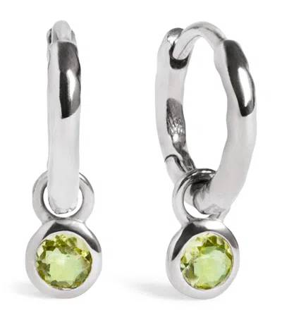 Monica Vinader Sterling Silver And Peridot August Birthstone Huggie Earrings In Green