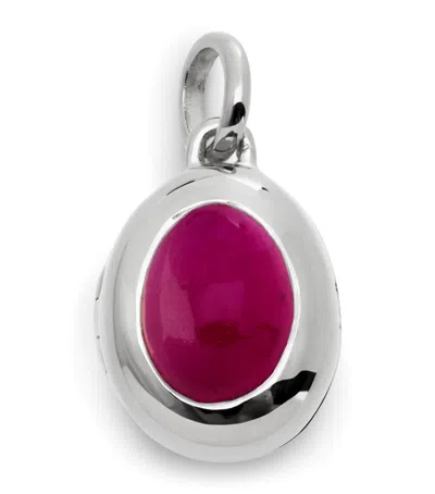 Monica Vinader Sterling Silver And Pink Quartz July Birthstone Locket In Metallic