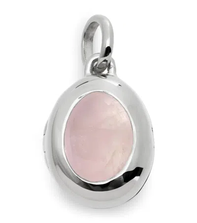 Monica Vinader Sterling Silver And Rose Quartz October Birthstone Locket In Metallic
