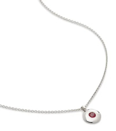 Monica Vinader Sterling Silver And Ruby July Birthstone Necklace In Metallic