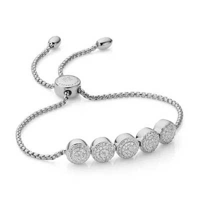 Monica Vinader Sterling Silver Fiji Button Friendship Chain Bracelet Diamond In Metallic
