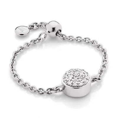Monica Vinader Sterling Silver Fiji Mini Button Adjustable Friendship Diamond Ring Diamond In Metallic