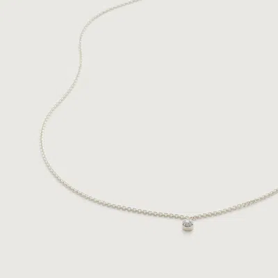 Monica Vinader Sterling Silver Fiji Tiny Button Single Diamond Necklace Adjustable 43cm/17' Diamond In Metallic