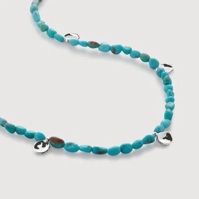 Monica Vinader Sterling Silver Rio Mini Gemstone Beaded Station Necklace Adjustable 41-46cm/16-18' Turquoise In Metallic