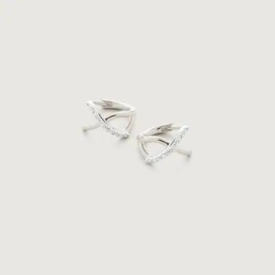 Monica Vinader Sterling Silver Riva Crossover Diamond Mini Huggie Earrings Diamond In Metallic