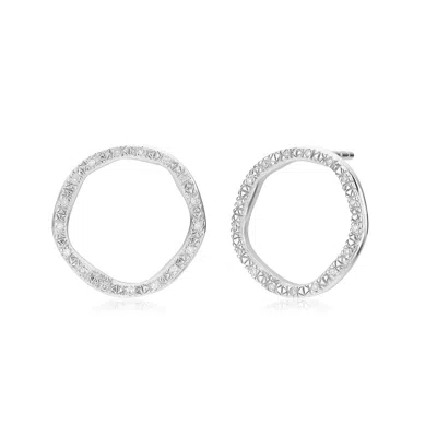 Monica Vinader Sterling Silver Riva Large Circle Stud Diamond Earrings Diamond In Metallic