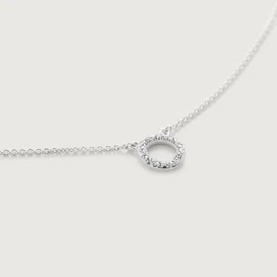 Monica Vinader Sterling Silver Riva Mini Circle Necklace Adjustable 46cm/18' Diamond In Metallic