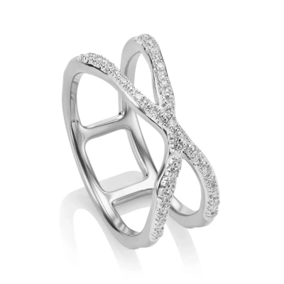 Monica Vinader Sterling Silver Riva Wave Cross Ring Diamond In Metallic