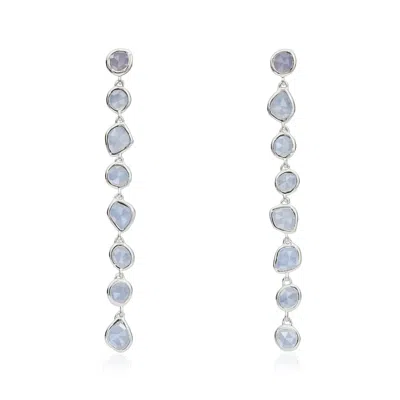 Monica Vinader Sterling Silver Siren Mini Nugget Cocktail Earrings Blue Lace Agate In Metallic
