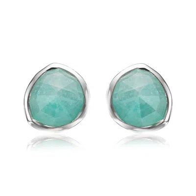 Monica Vinader Sterling Silver Siren Stud Earrings Amazonite In Green/silver