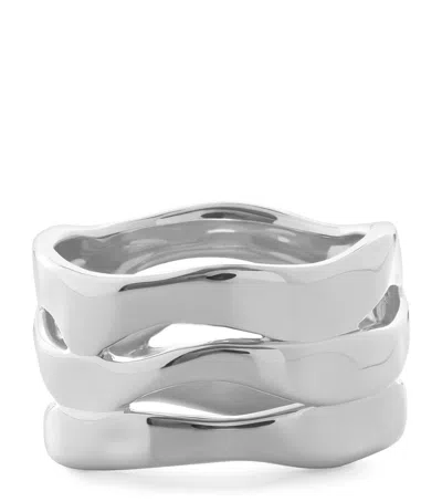 Monica Vinader Sterling Silver Wave Triple Ring In Metallic