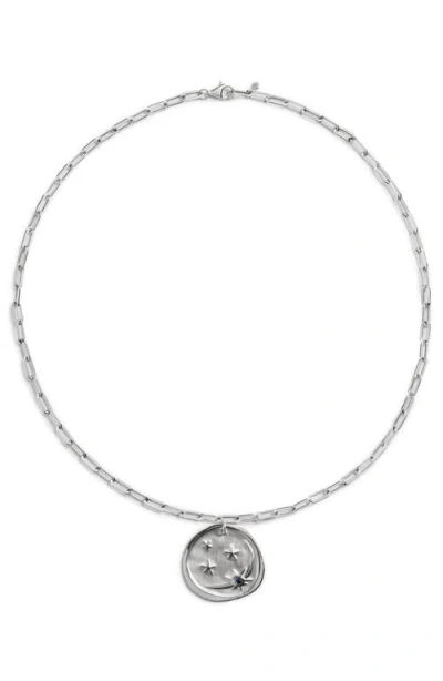 Monica Vinader Talisman Recycled Sterling Silver & Blue Sapphire Pendant Necklace In Metallic