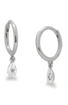 Monica Vinader Teardrop Diamond Mini Huggie Hoop Earrings In White