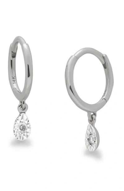Monica Vinader Teardrop Diamond Mini Huggie Hoop Earrings In White