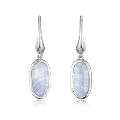 Monica Vinader Vega Blue Lace Agate Drop Earrings, Sterling Silver In Metallic