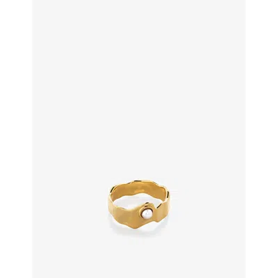 Monica Vinader Womens Yellow Gold Capri Button 18ct Gold-plated Vermeil Sterling-silver And Pearl Ri