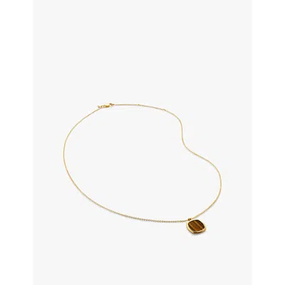 Monica Vinader Womens Delphi 18ct Yellow Gold-plated Vermeil Sterling-silver And Tiger's Eye Pendant Necklac