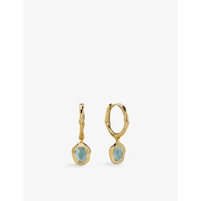 Monica Vinader Womens  Odyssey 18ct Yellow Gold Vermeil And Aquamarine Huggie Earrings