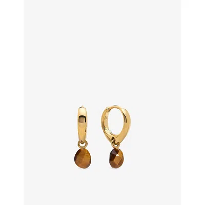 Monica Vinader Womens Brown Nura 18ct Yellow Gold Vermeil And Tigers Eye Drop Huggies