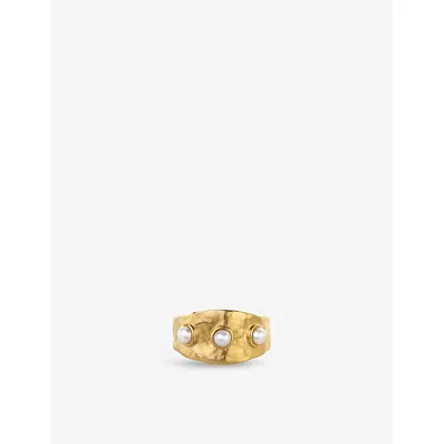 Monica Vinader Womens Capri 18ct Yellow Gold Vermeil And Triple Pearl Ring