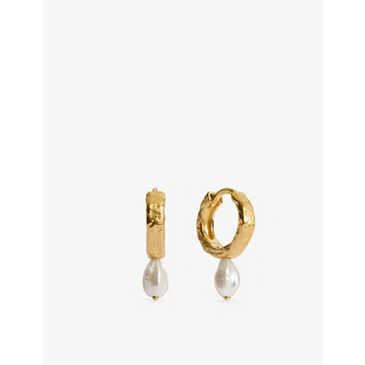 Monica Vinader Womens Capri Pearl 18ct Yellow Gold Vermeil Huggie Earrings