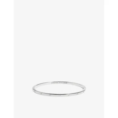 Monica Vinader Womens Essential Station Bangle Sterling Silver And Lab-grown Diamond Bangle
