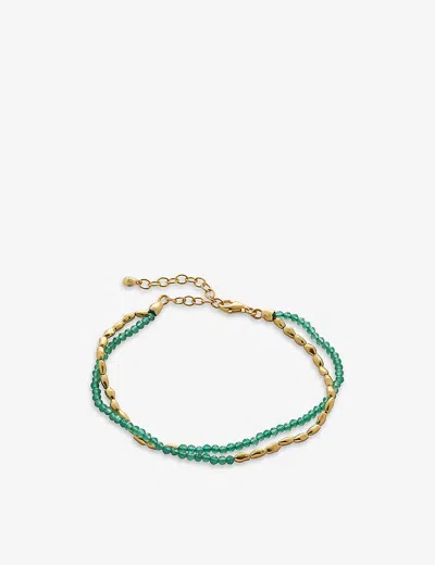 MONICA VINADER WOMENS GREEN MINI NUGGET 18CT YELLOW GOLD-PLATED VERMEIL STERLING-SILVER AND ONYX BRACELET,56939096