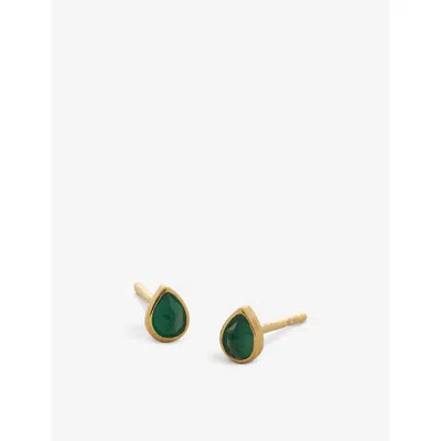 Monica Vinader Womens  Teardrop 18ct Recycled Yellow Gold Vermeil Sterling Silver And Onyx Stud Earri In Green