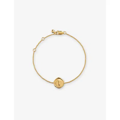 Monica Vinader Womens Initial L Stamp 18ct Yellow Gold Vermeil Bracelet In Pink