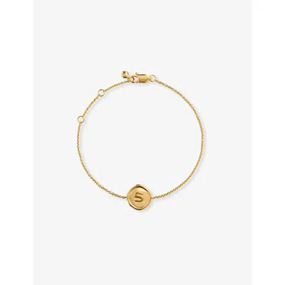 Monica Vinader Womens Initial S Stamp 18ct Yellow Gold Vermeil Bracelet
