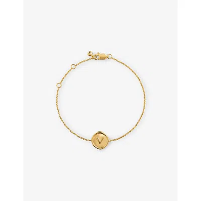 Monica Vinader Womens Initial V Stamp 18ct Yellow Gold Vermeil Chain Bracelet