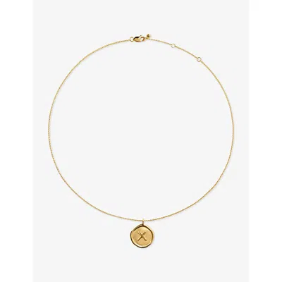 Monica Vinader Womens Initial X Stamp 18ct Yellow Gold Vermeil Chain Necklac
