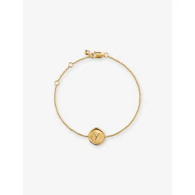 Monica Vinader Womens Initial Y Stamp 18ct Yellow Gold Vermeil Chain Bracelet