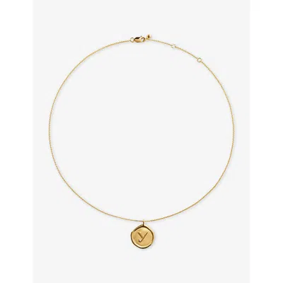 Monica Vinader Womens Initial Y Stamp 18ct Yellow Gold Vermeil Chain Necklac