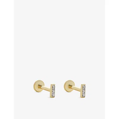 Monica Vinader Womens Linear Diamond Flat Back Piercing 14ct Gold And 0.081ct Diamond Stud Earrings