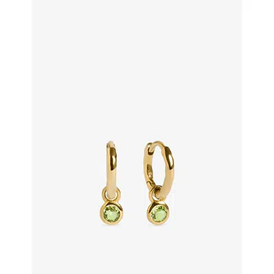 Monica Vinader Womens  August Birthstone 18ct Yellow-gold Vermeil And Peridot Huggie Earrings