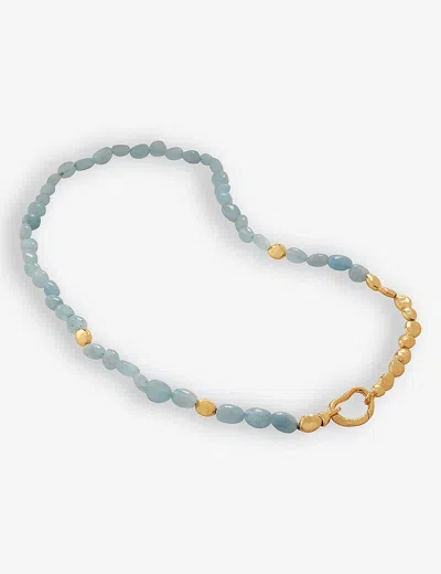 MONICA VINADER WOMENS BEADED CHAIN 18CT YELLOW GOLD-PLATED VERMEIL STERLING-SILVER AND AQUAMARINE NECKLAC,65443423