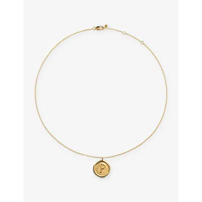 Monica Vinader Womens Initial-p Stamp 18ct Yellow Gold-vermeil Chain Necklac