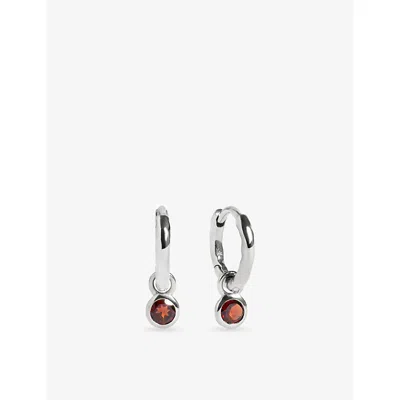 Monica Vinader Womens  January Birthstone Sterling-silver And Red Garnet Huggie Earrings