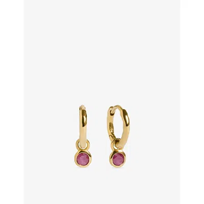 Monica Vinader Womens  July Birthstone 18ct Yellow-gold Vermeil And Ruby Huggie Earrings