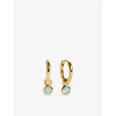Monica Vinader Womens  March Birthstone 18ct Yellow-gold Vermeil And Aquamarine Huggie Earrings