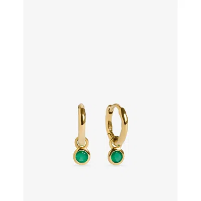 Monica Vinader Womens  May Birthstone 18ct Yellow-gold Vermeil And Green Onyx Huggie Earrings