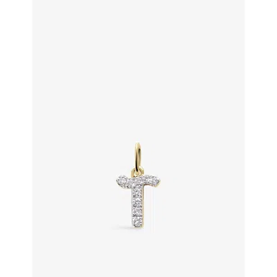 Monica Vinader Womens T Letter 14ct Yellow-gold And Lab-grown Diamond Charm Yellow Gold