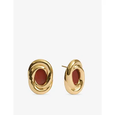 Monica Vinader Womens Ochre 18ct Yellow Gold Vermeil And Gemstone Stud Earrings In White