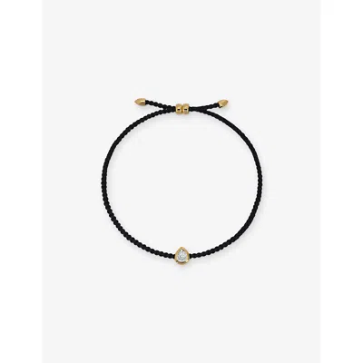 Monica Vinader Womens Pear Solitaire 18ct Yellow Gold Vermeil 0.06ct Lab Grown Diamond Cord Bracelet In Black