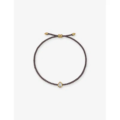 Monica Vinader Womens Pear Solitaire 18ct Yellow Gold Vermeil 0.06ct Lab Grown Diamond Cord Bracelet