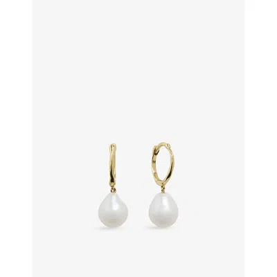 MONICA VINADER WOMENS SMALL 14CT YELLOW-GOLD AND BAROQUE PEARL HUGGIE EARRINGS