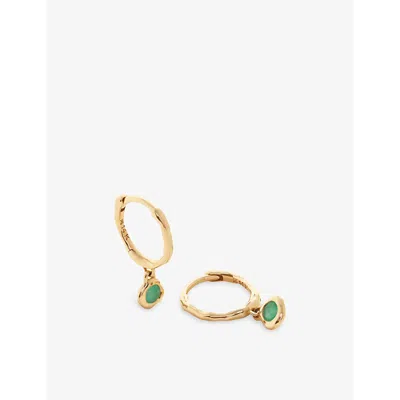 Monica Vinader Womens Yellow Gold Siren Mini 14ct Yellow-gold And Emerald Huggie Earrings