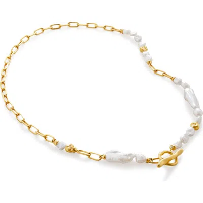 Monica Vinader X Amy Powney Keshi Pearl Necklace In White/gold