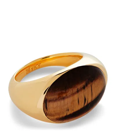 Monica Vinader X Kate Young Gold And Vermeil Tiger's Eye Ring In Brown